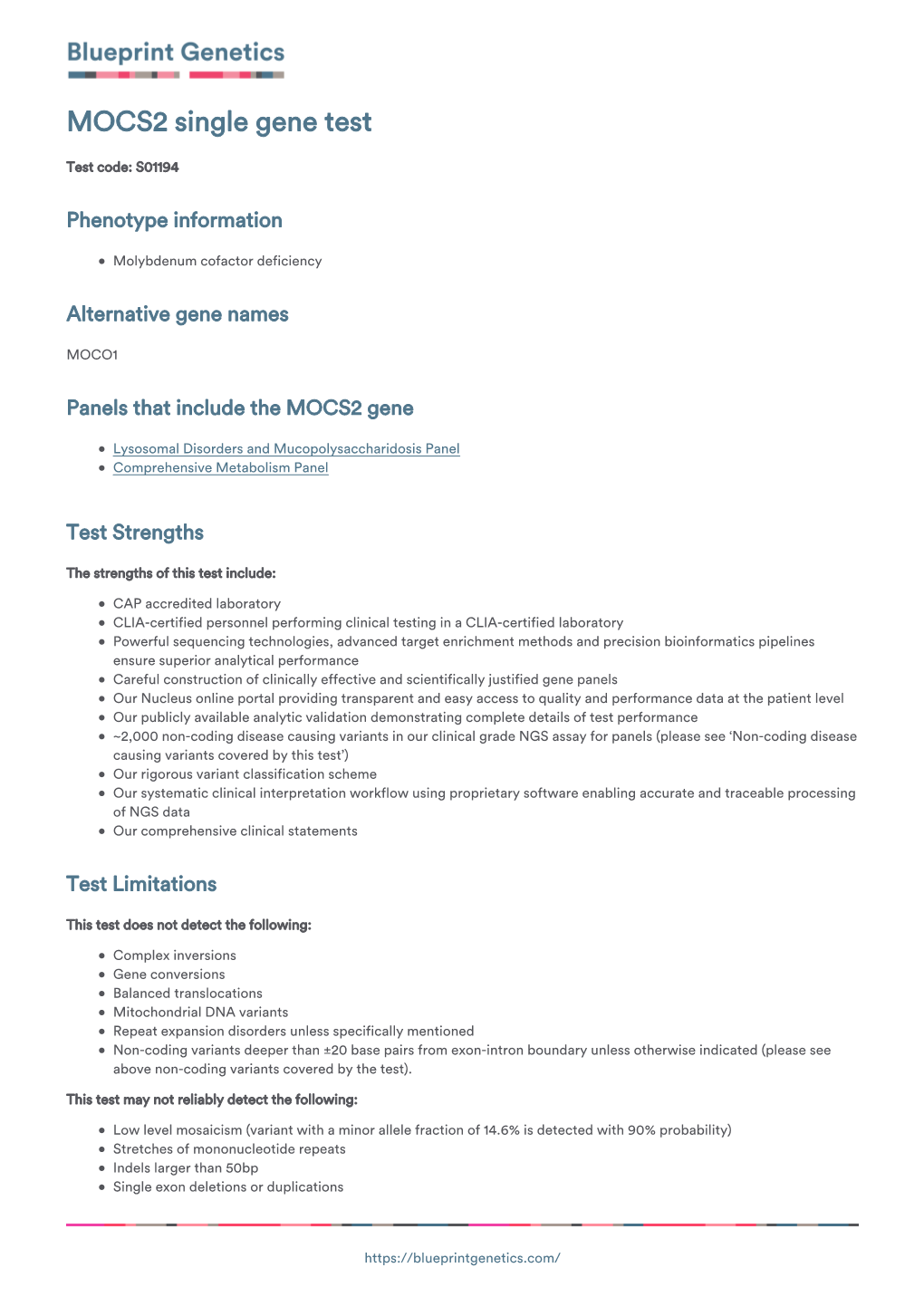 Blueprint Genetics MOCS2 Single Gene Test