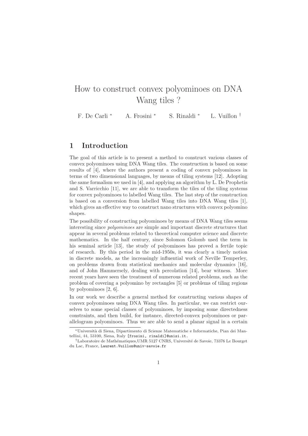 How to Construct Convex Polyominoes on DNA Wang Tiles ?