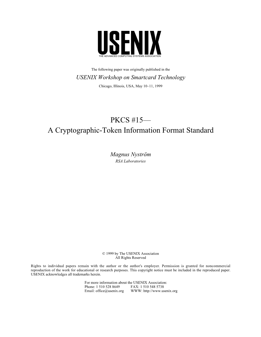 PKCS #15— a Cryptographic-Token Information Format Standard