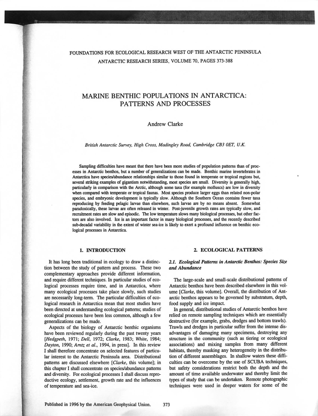 Marine Benthic Populations in Antarctica: Patterns and Processes