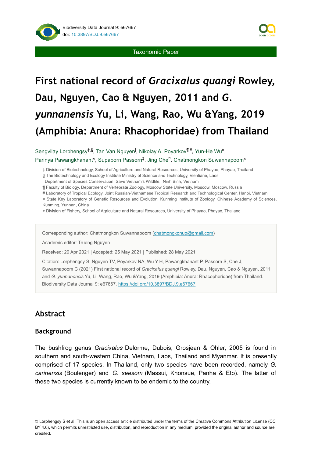 First National Record of <I>Gracixalus Quangi</I>