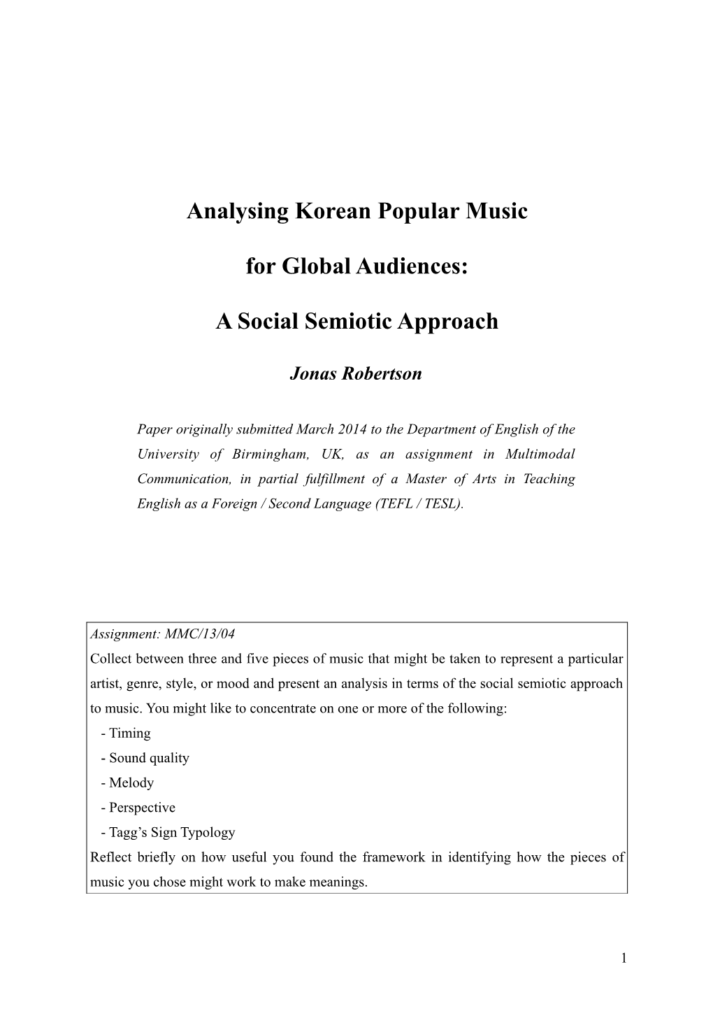 Analysing Korean Popular Music for Global