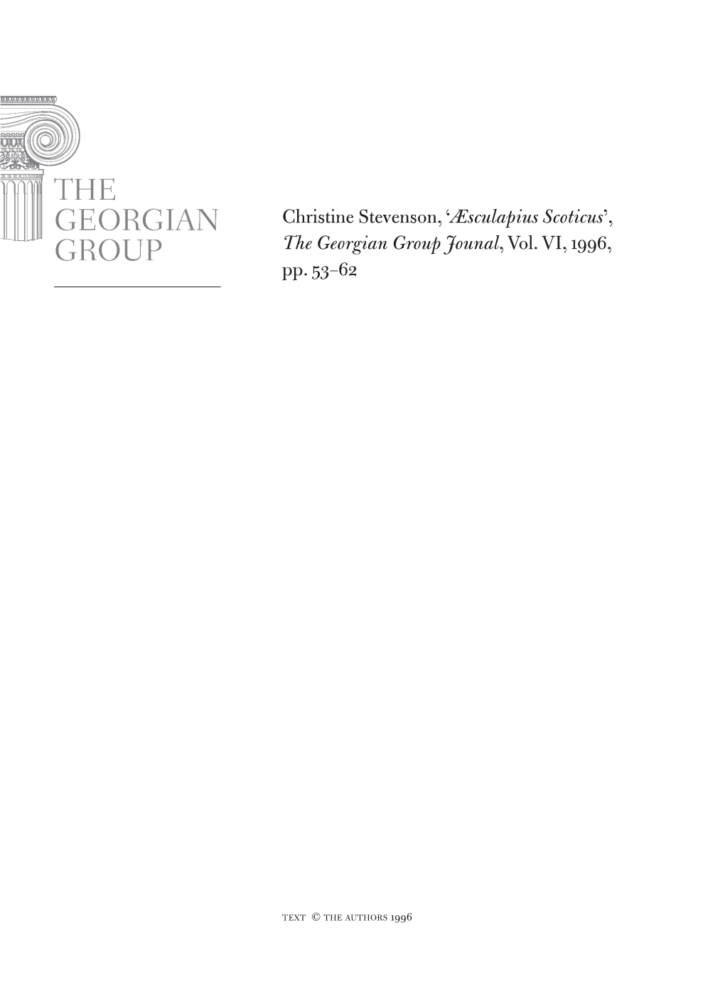 Christine Stevenson, 'Æsculapius Scoticus', the Georgian Group