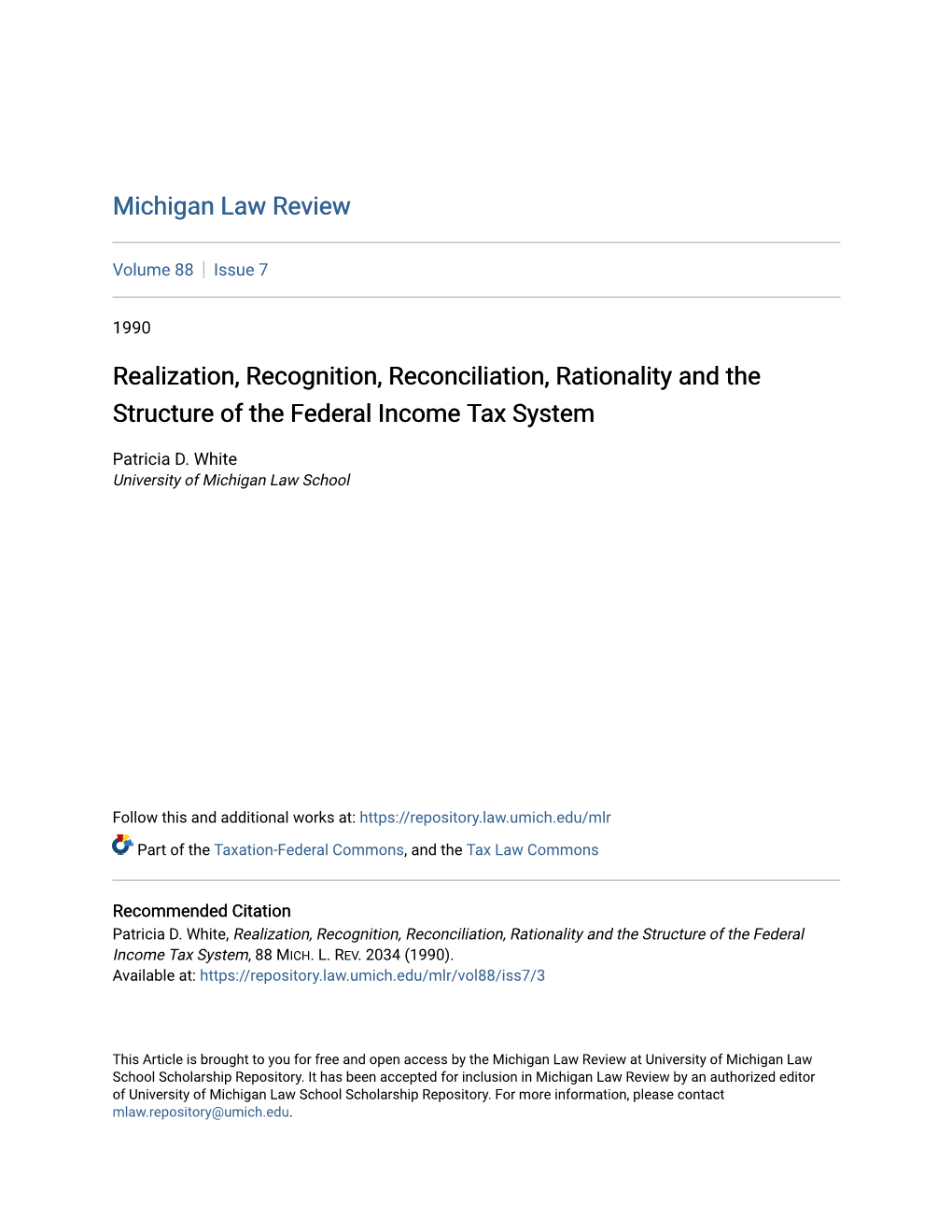 Realization, Recognition, Reconciliation, Rationality and the Structure of the Federal Income Tax System