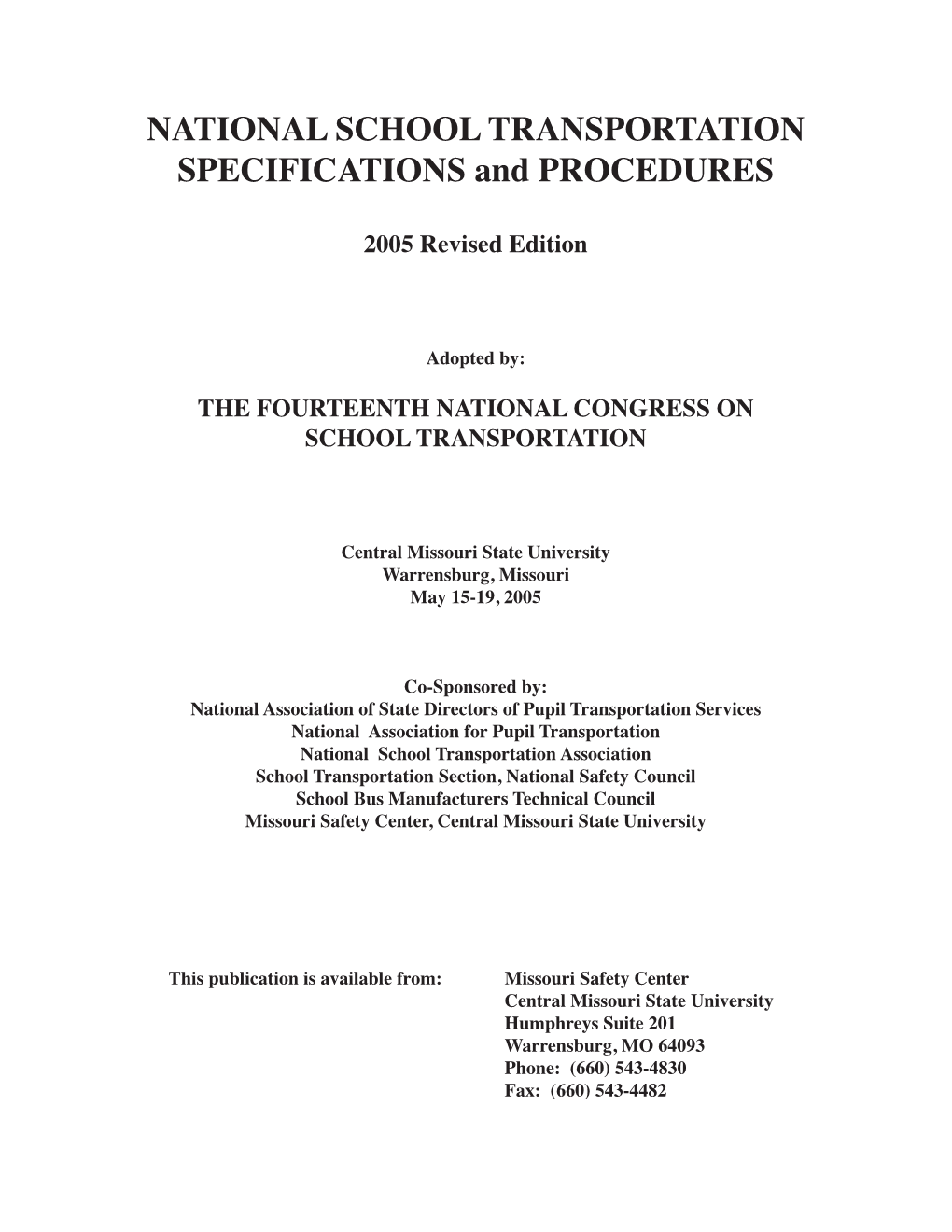 NATIONAL SCHOOL TRANSPORTATION SPECIFICATIONS and PROCEDURES