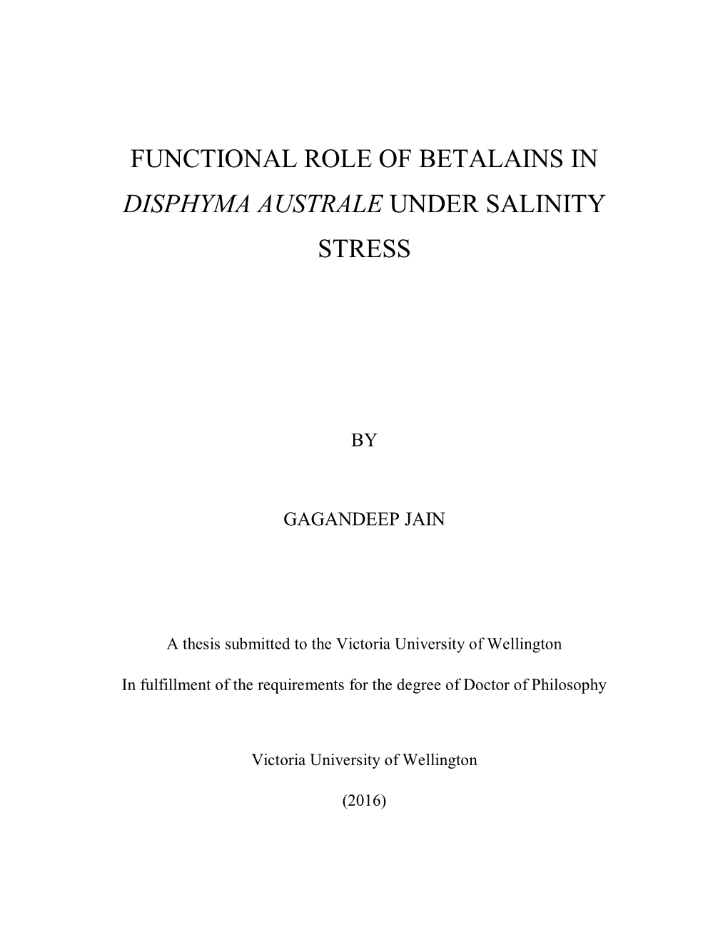 Functional Role of Betalains in Disphyma Australe Under Salinity Stress