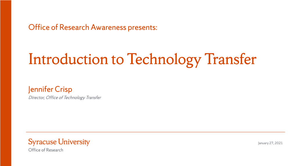 Introduction to Technology Transfer