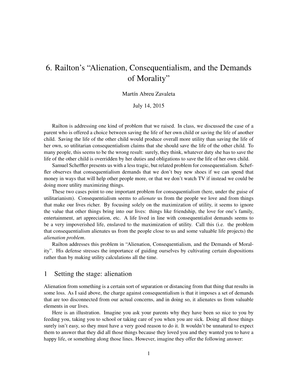 6. Railton's “Alienation, Consequentialism, and the Demands of Morality”