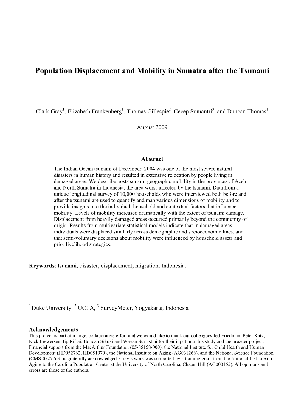 Population Displacement and Mobility in Sumatra After the Tsunami