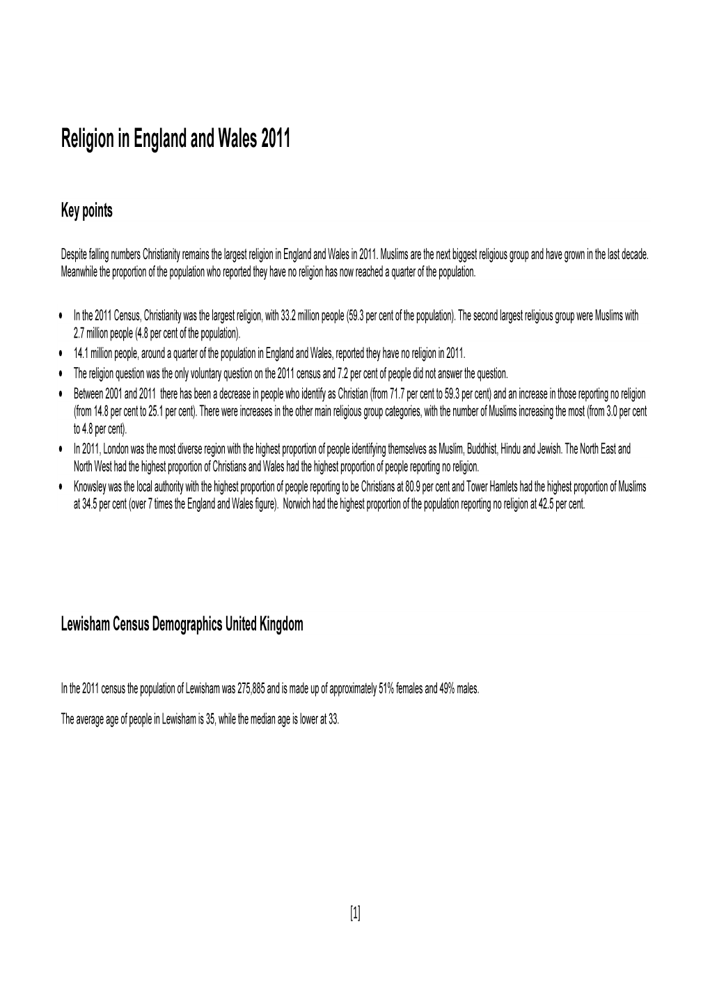 Religion in England and Wales 2011