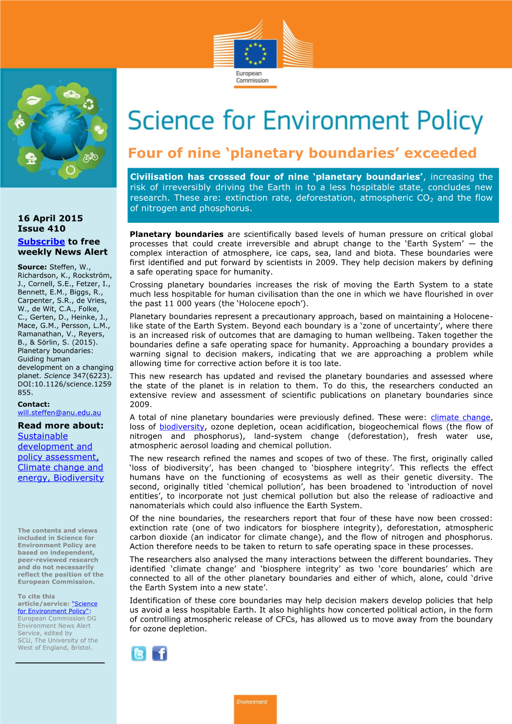 Four of Nine 'Planetary Boundaries' Exceeded