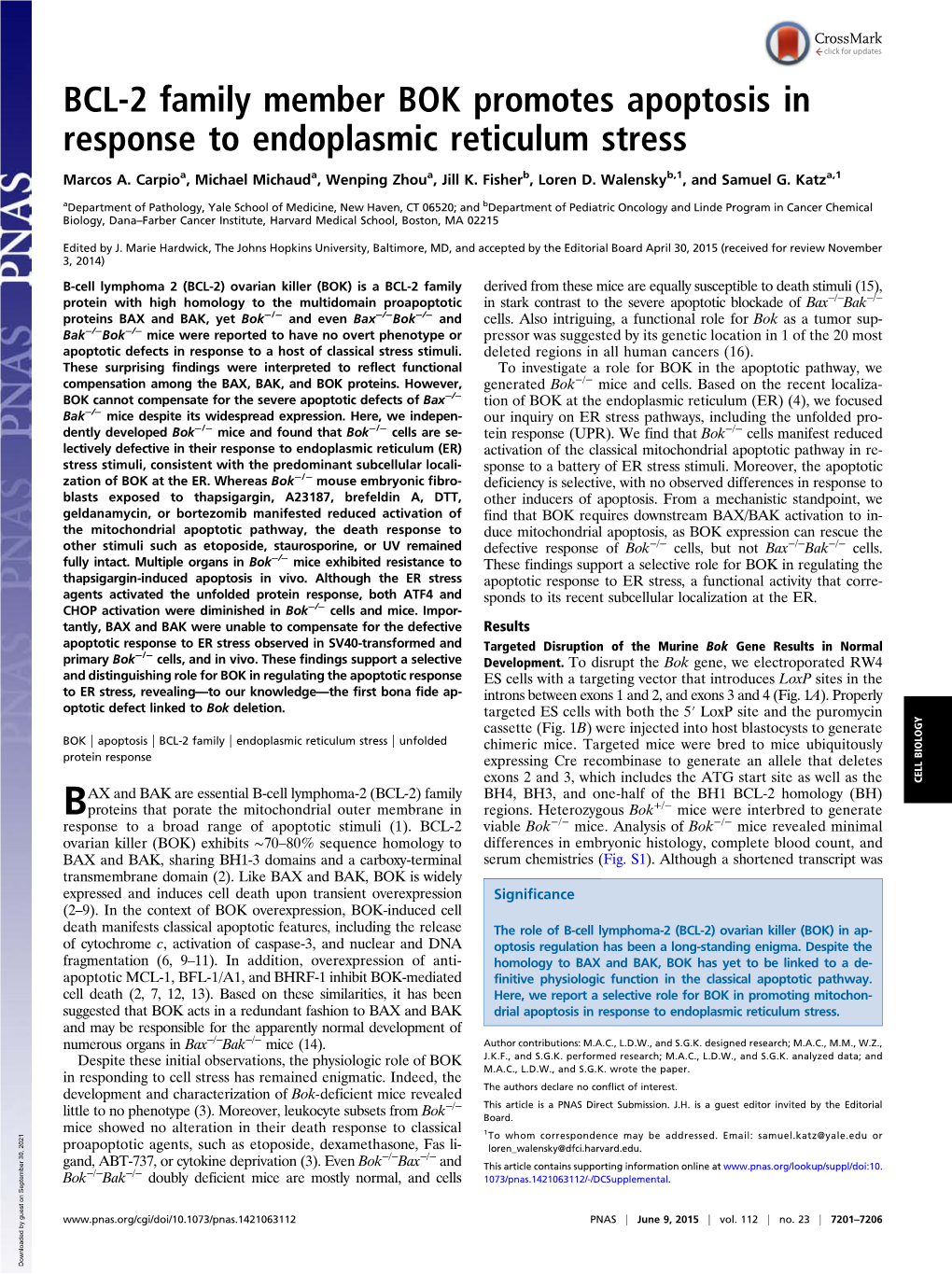 BCL-2 Family Member BOK Promotes Apoptosis in Response to Endoplasmic Reticulum Stress