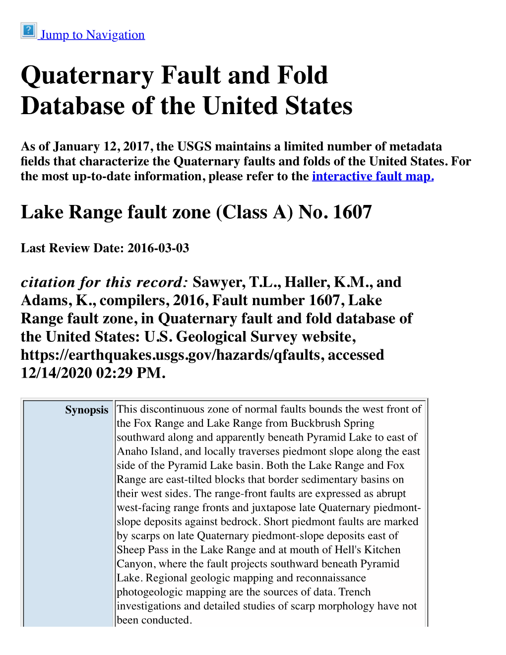 Quaternary Fault and Fold Database of the United States