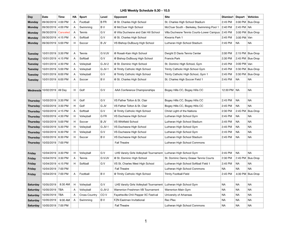 LHS Weekly Schedule 9.30 - 10.5