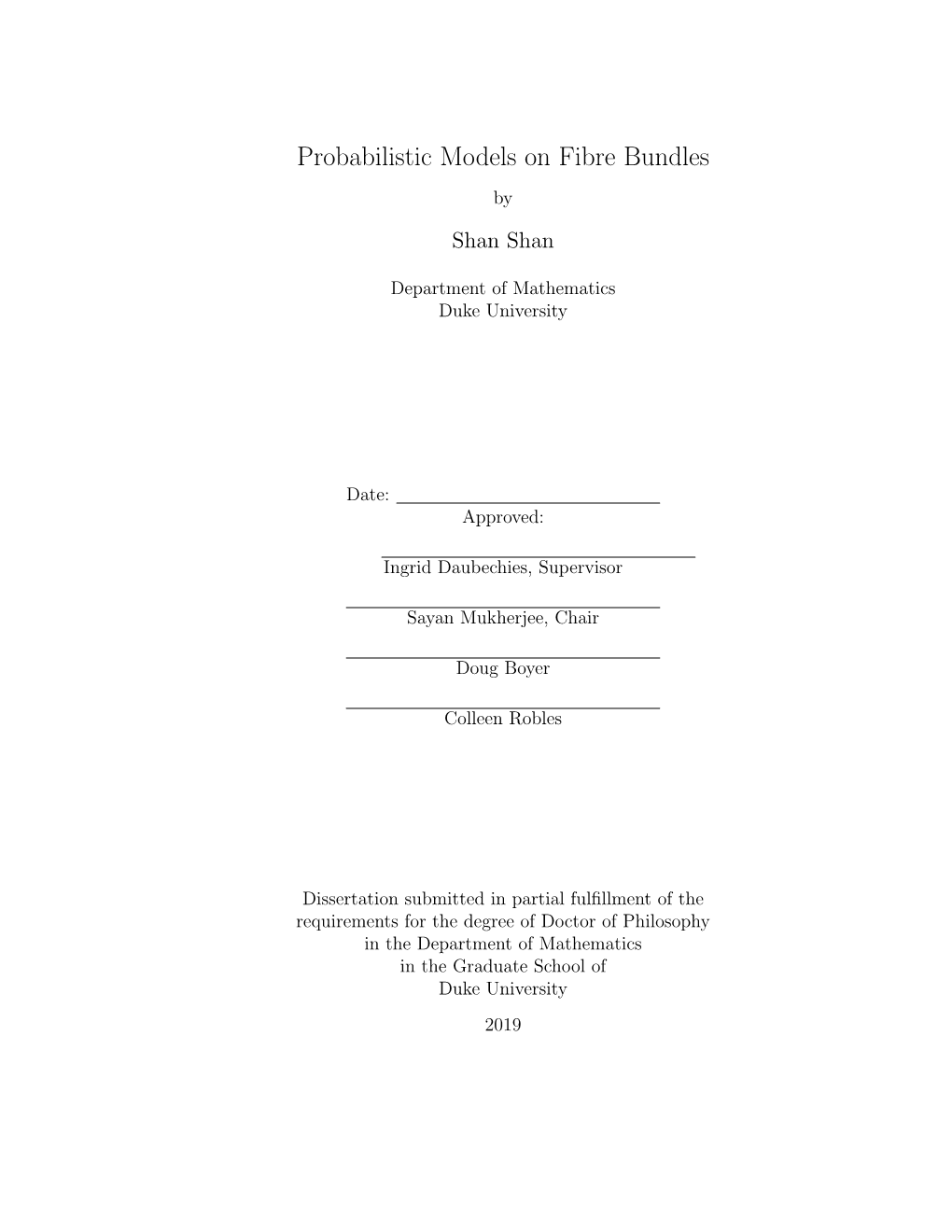 Probabilistic Models on Fibre Bundles by Shan Shan