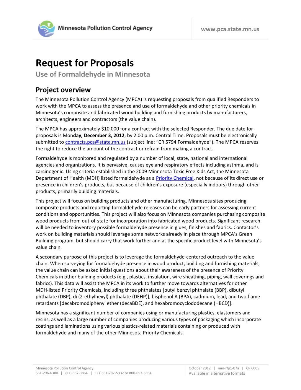 Use of Formaldehyde in Minnesota Mm-Rfp1-06A