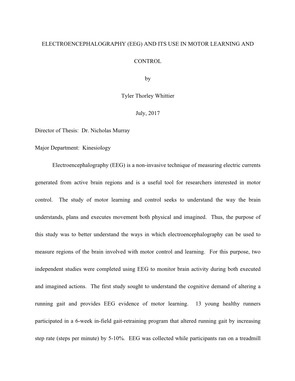 Electroencephalography (Eeg) and Its Use in Motor Learning And