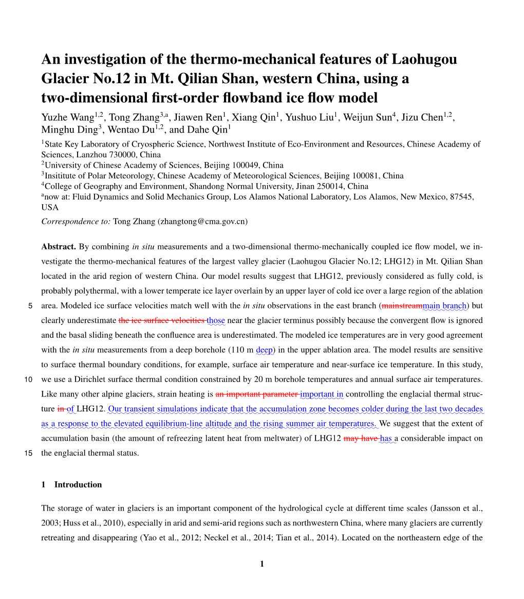 An Investigation of the Thermo-Mechanical Features of Laohugou Glacier No.12 in Mt