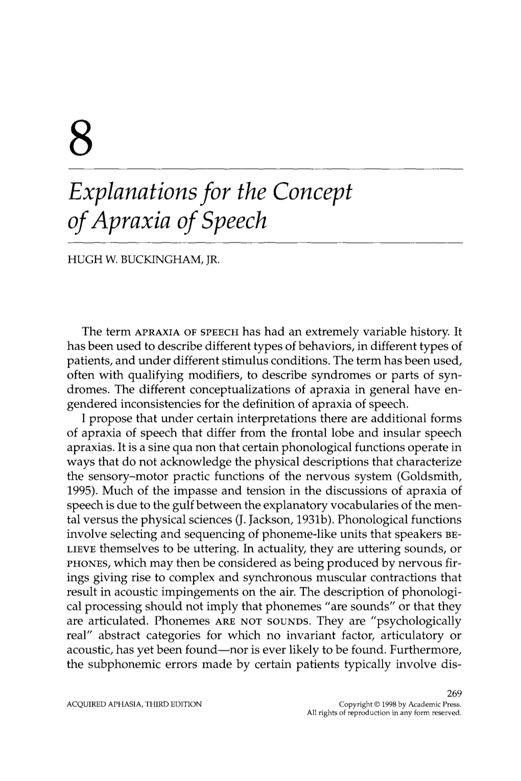 Explanations for the Concept of Apraxia of Speech