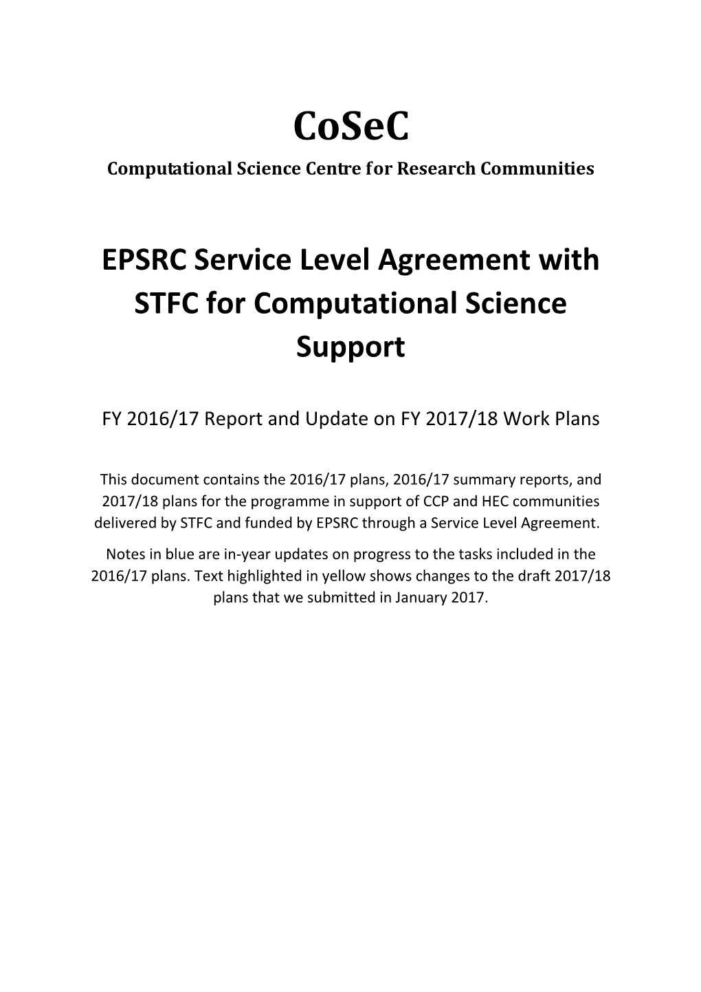 EPSRC Service Level Agreement with STFC for Computational Science Support