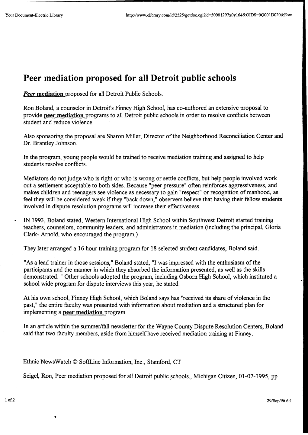 Peer Mediation Proposed for All Detroit Public Schools