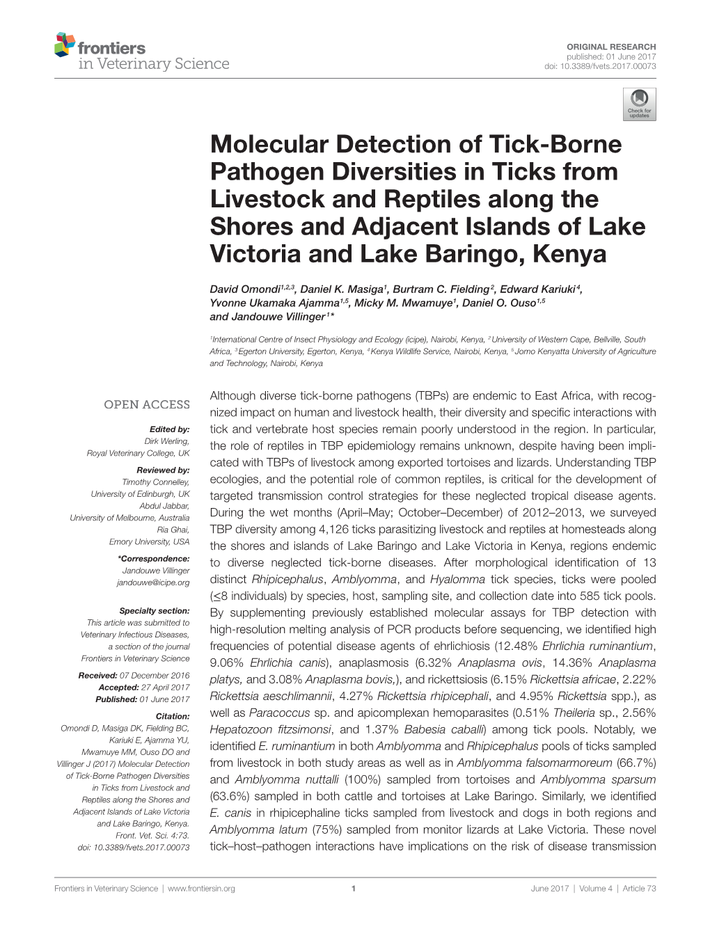 Molecular Detection of Tick-Borne Pathogen Diversities in Ticks From
