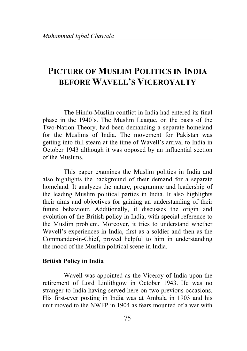 Picture of Muslim Politics in India Before Wavell's