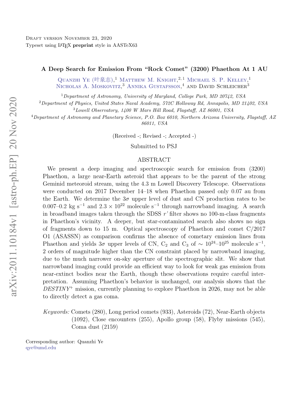 A Deep Search for Emission From" Rock Comet"(3200) Phaethon at 1 AU