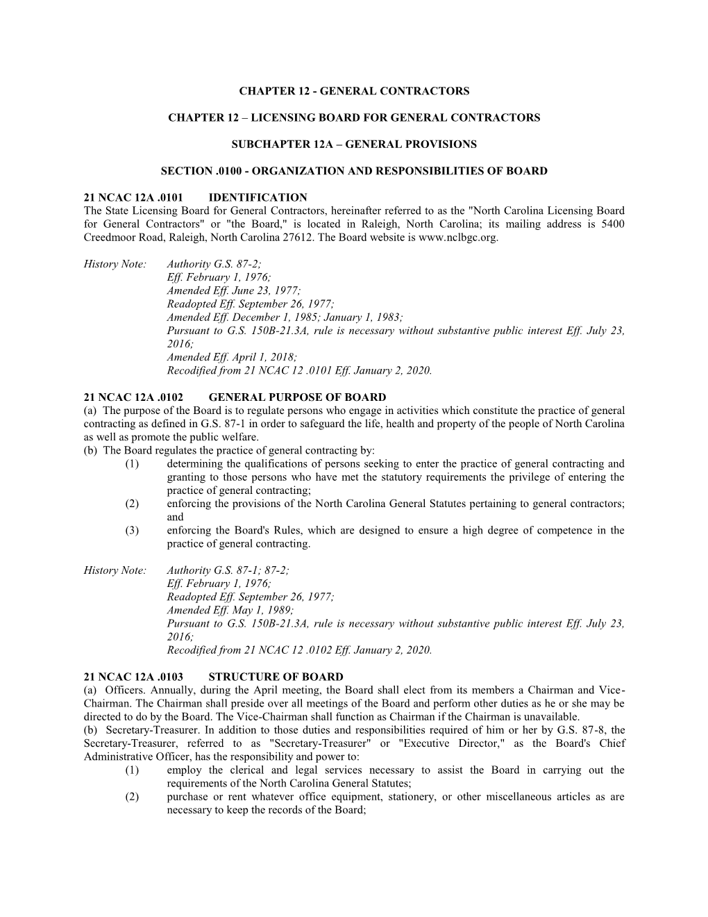 Licensing Board for General Contractors Subchapter