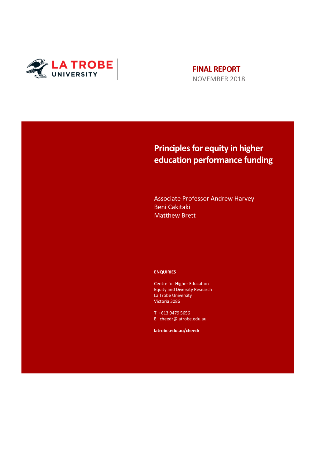 Principles for Equity in Higher Education Performance Funding