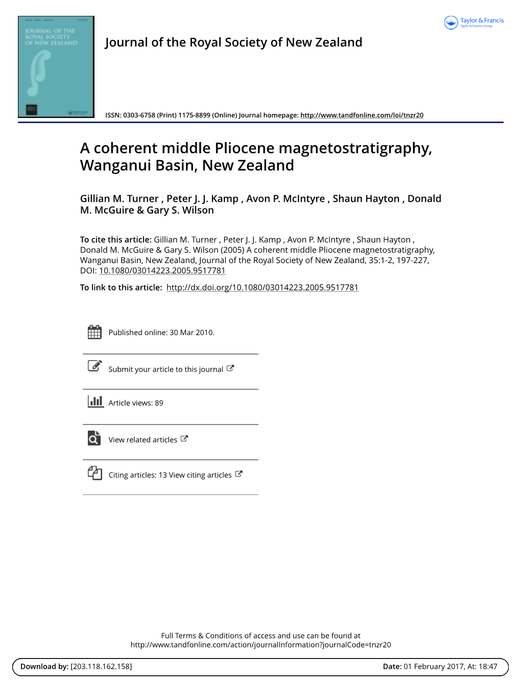 A Coherent Middle Pliocene Magnetostratigraphy, Wanganui Basin, New Zealand