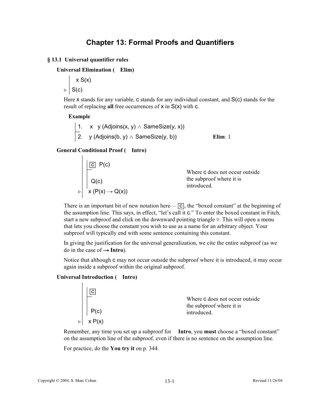 Chapter 13: Formal Proofs and Quantifiers