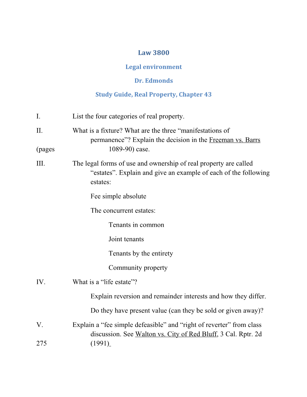 Study Guide, Real Property, Chapter 43