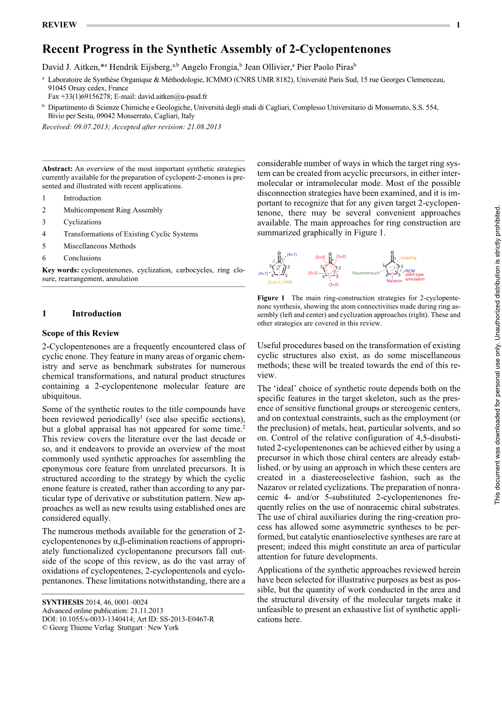 Recent Progress in the Synthetic Assembly of 2-Cyclopentenones