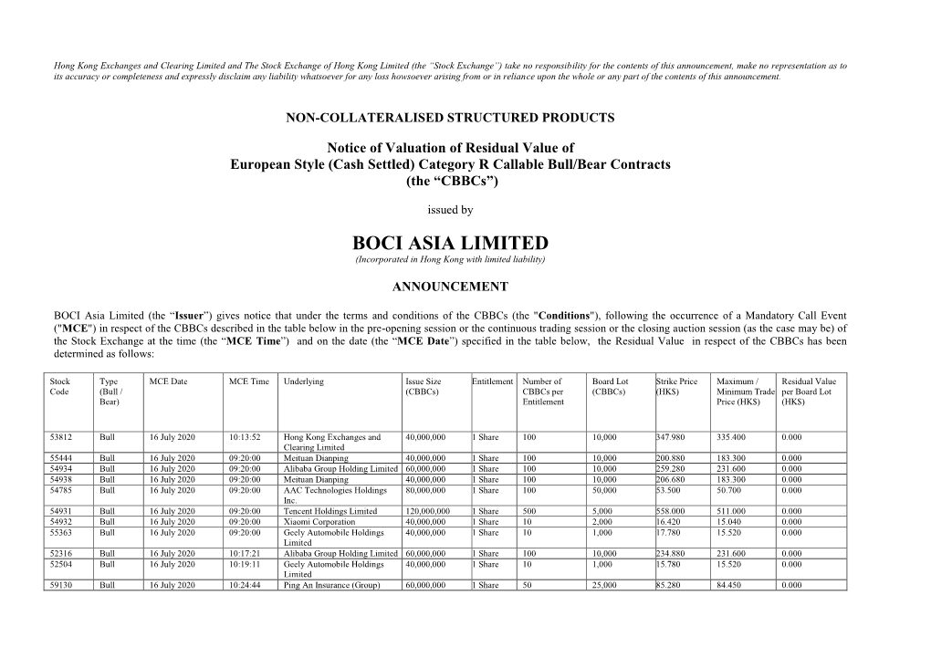 BOCI ASIA LIMITED (Incorporated in Hong Kong with Limited Liability)