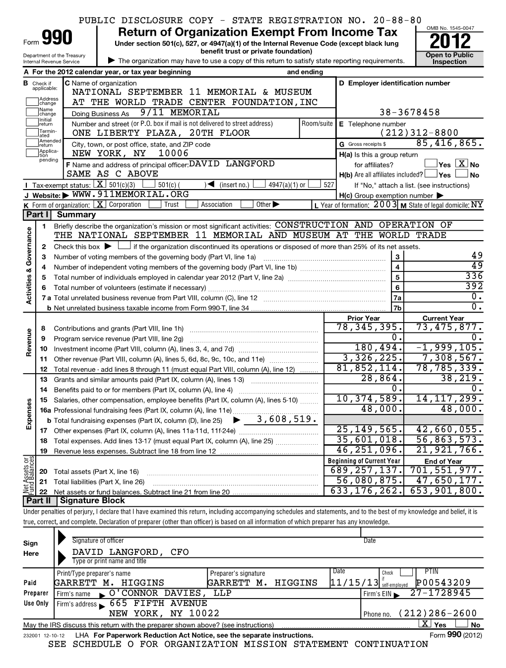 2012 Form 990 Or 990‐EZ