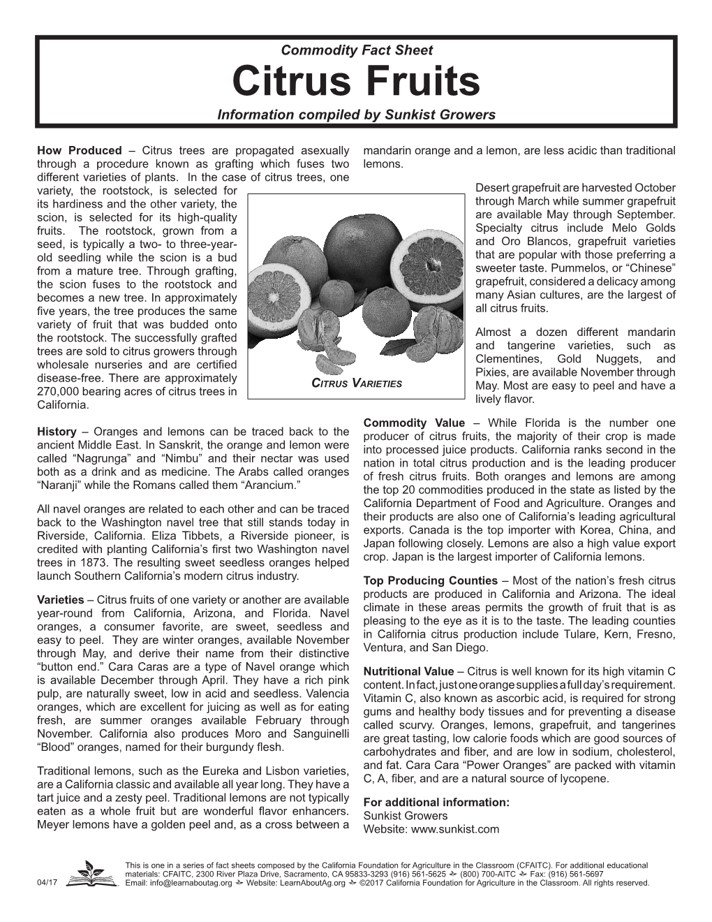 Citrus Fruits Information Compiled by Sunkist Growers