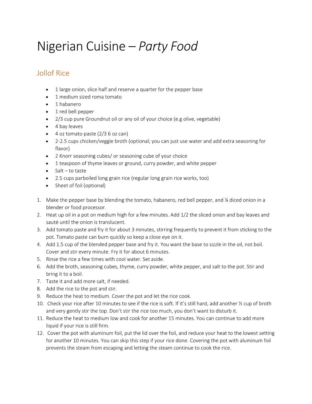 Nigerian Cuisine – Party Food