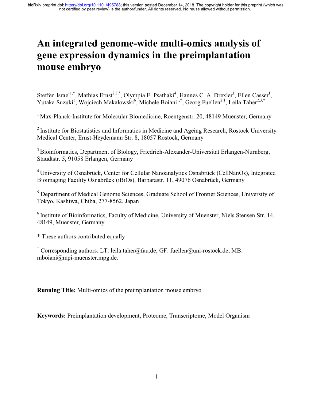 An Integrated Genome-Wide Multi-Omics Analysis of Gene Expression Dynamics in the Preimplantation Mouse Embryo