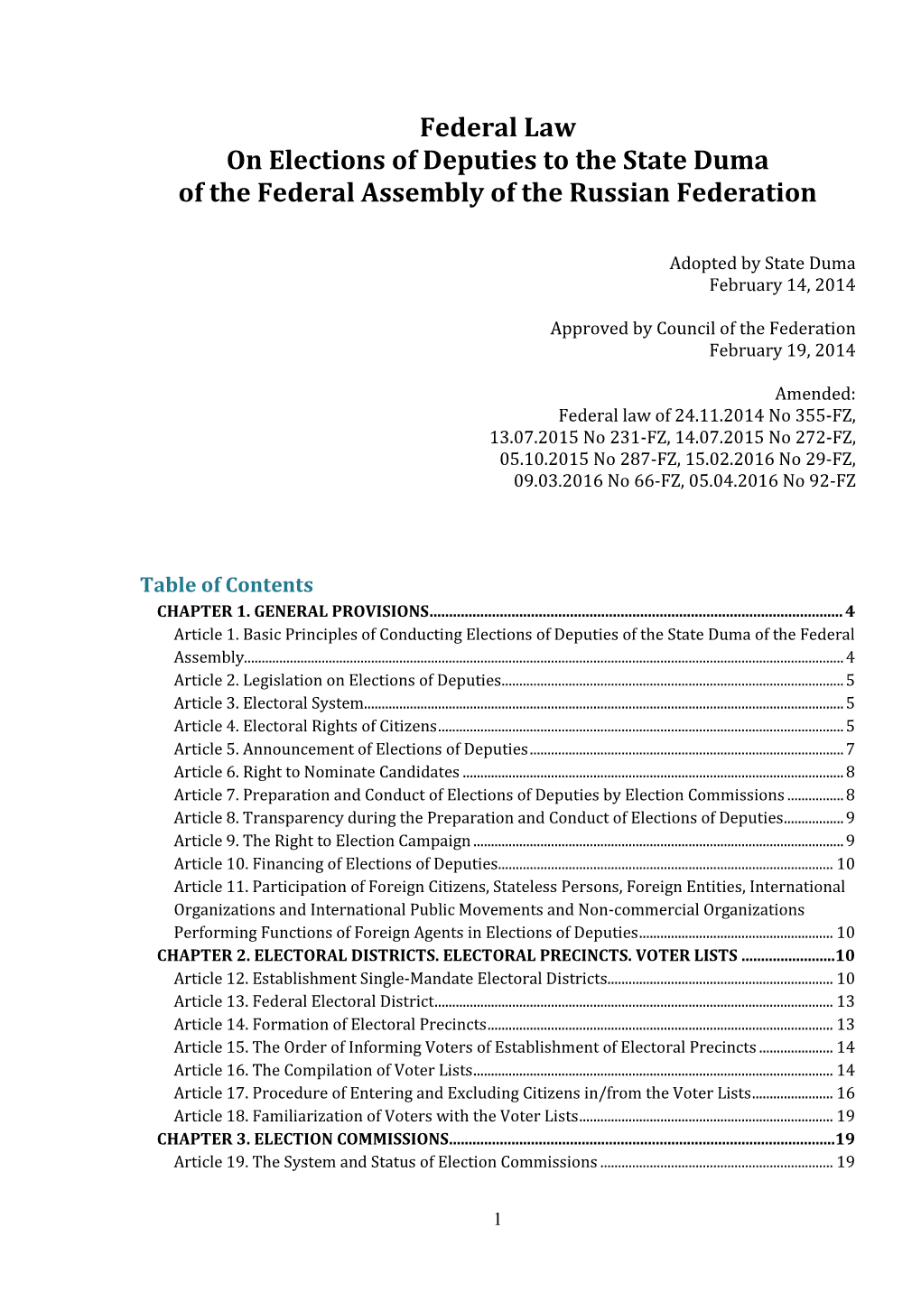 Federal Law on Elections of Deputies to the State Duma of the Federal Assembly of the Russian Federation