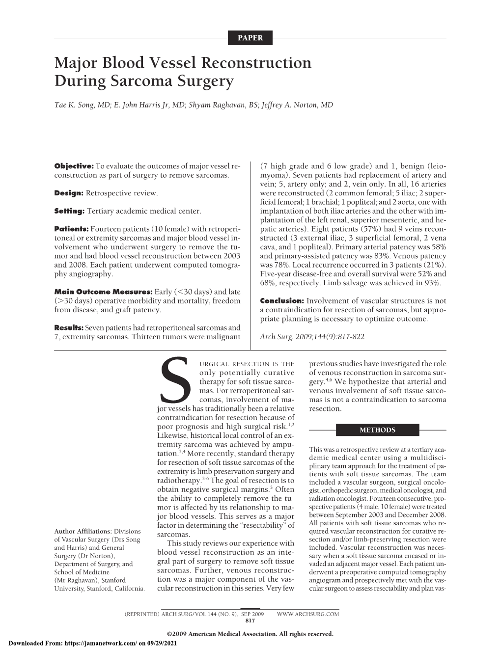 Major Blood Vessel Reconstruction During Sarcoma Surgery