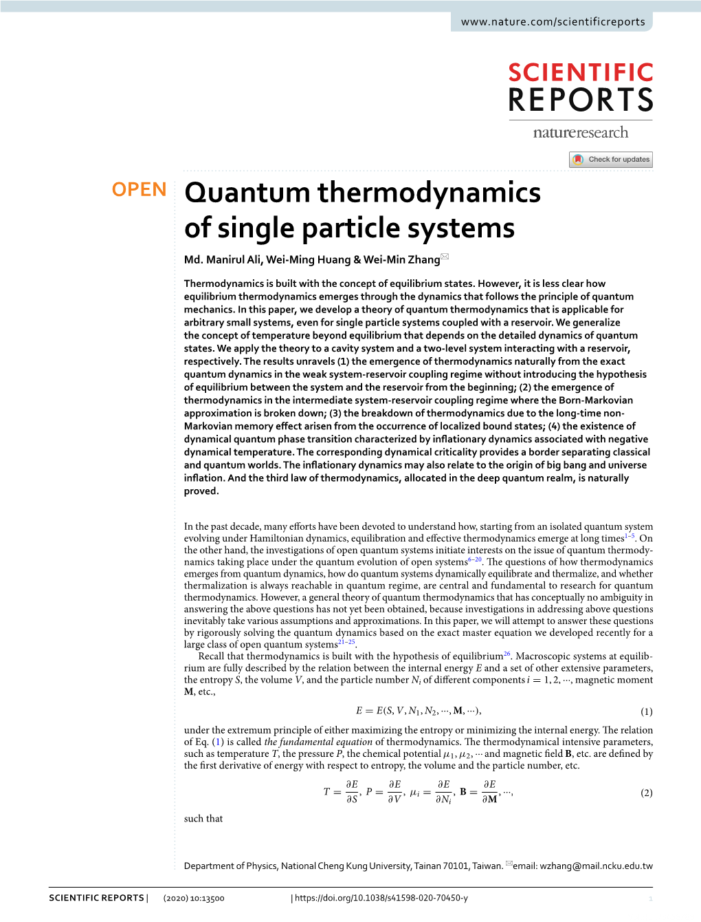 Quantum Thermodynamics of Single Particle Systems Md