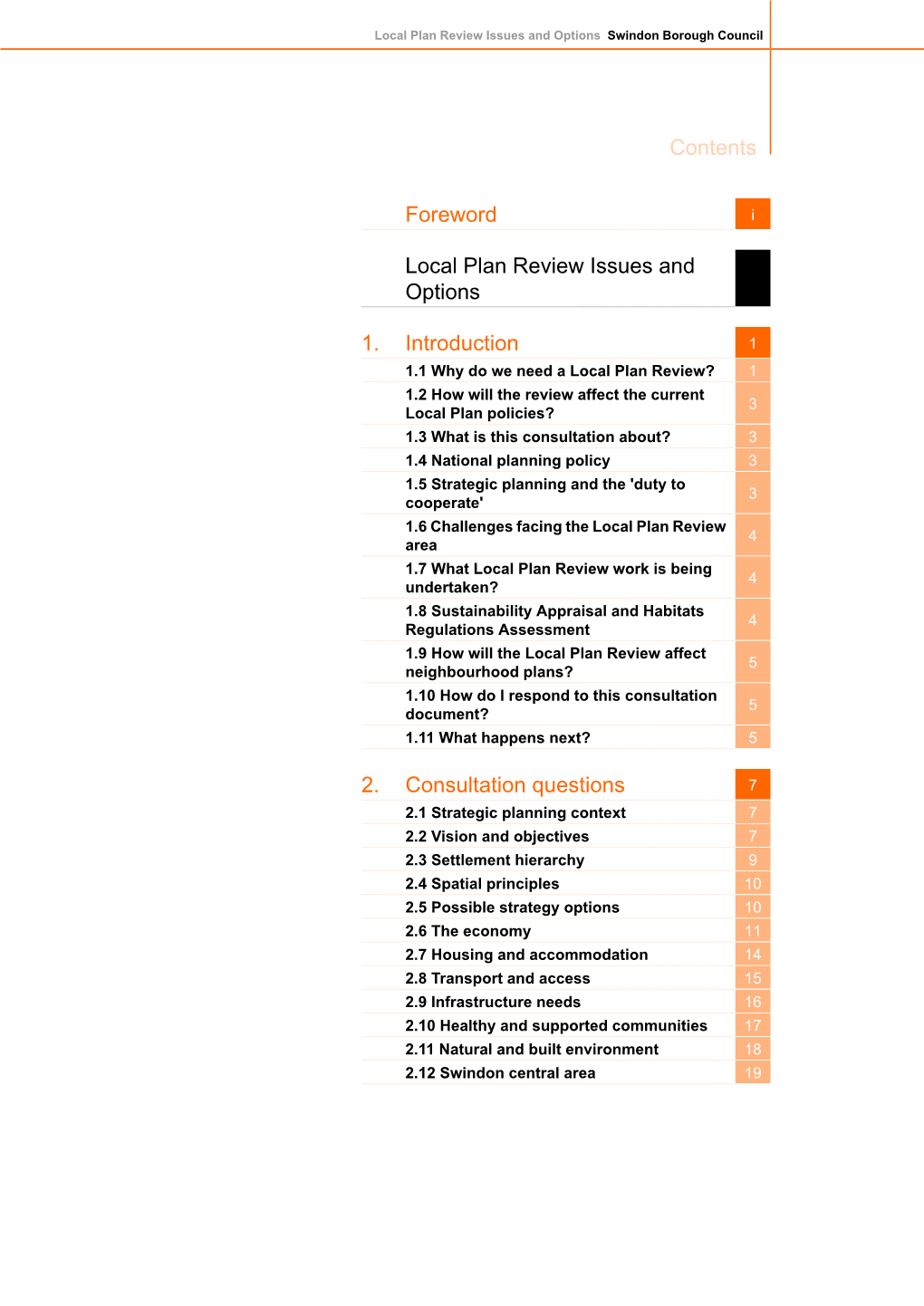 Local Plan Review Issues and Options Swindon Borough Council​