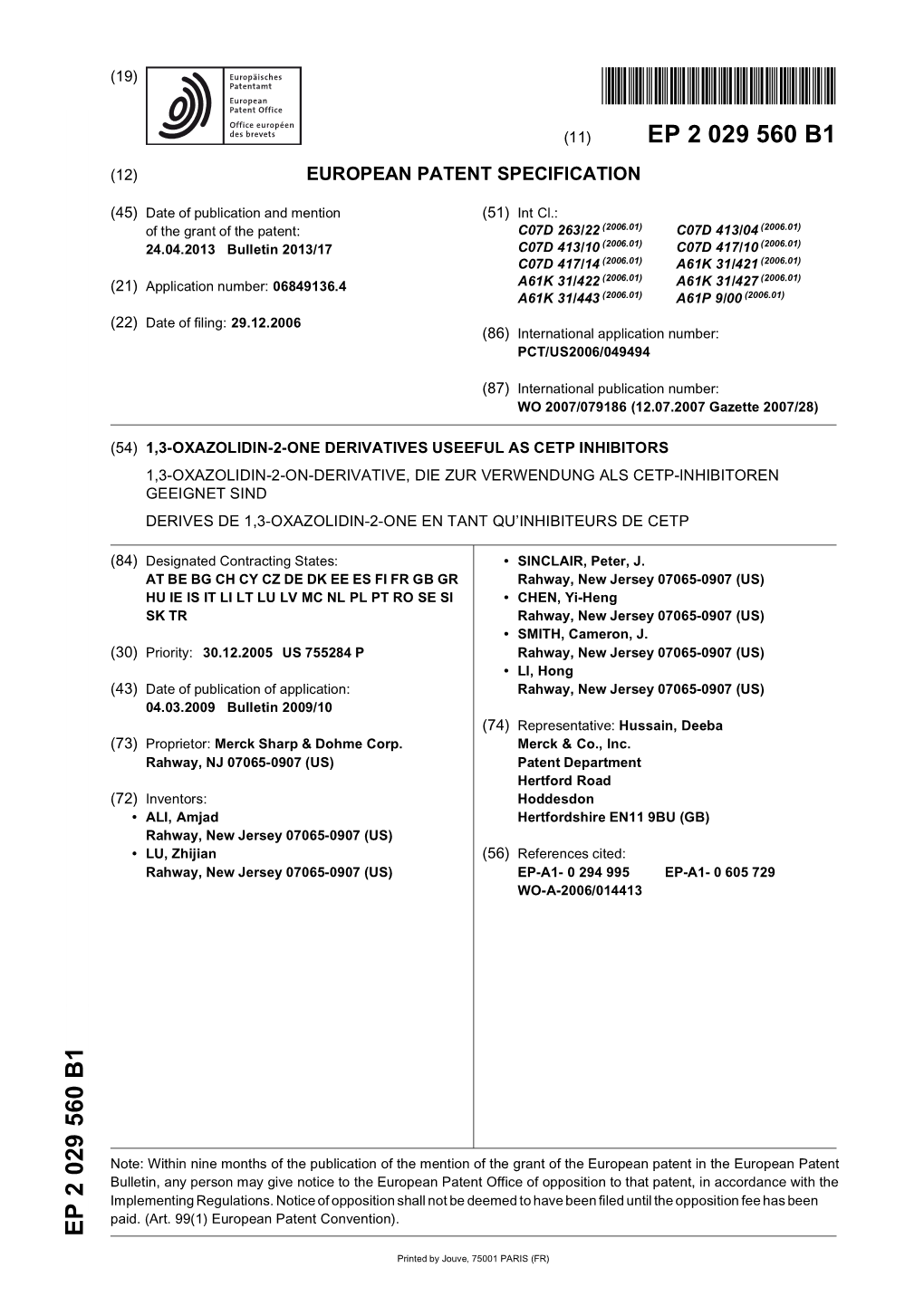 1,3-Oxazolidin-2-One Derivatives Useeful As Cetp Inhibitors