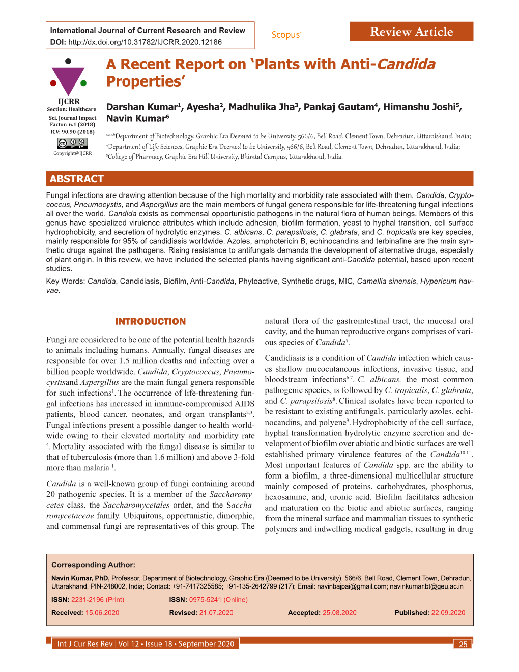 Plants with Anti-Candida Properties’