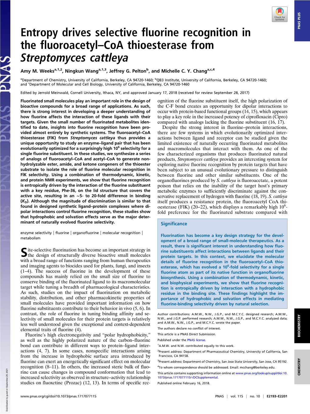 Entropy Drives Selective Fluorine Recognition in the Fluoroacetyl–Coa