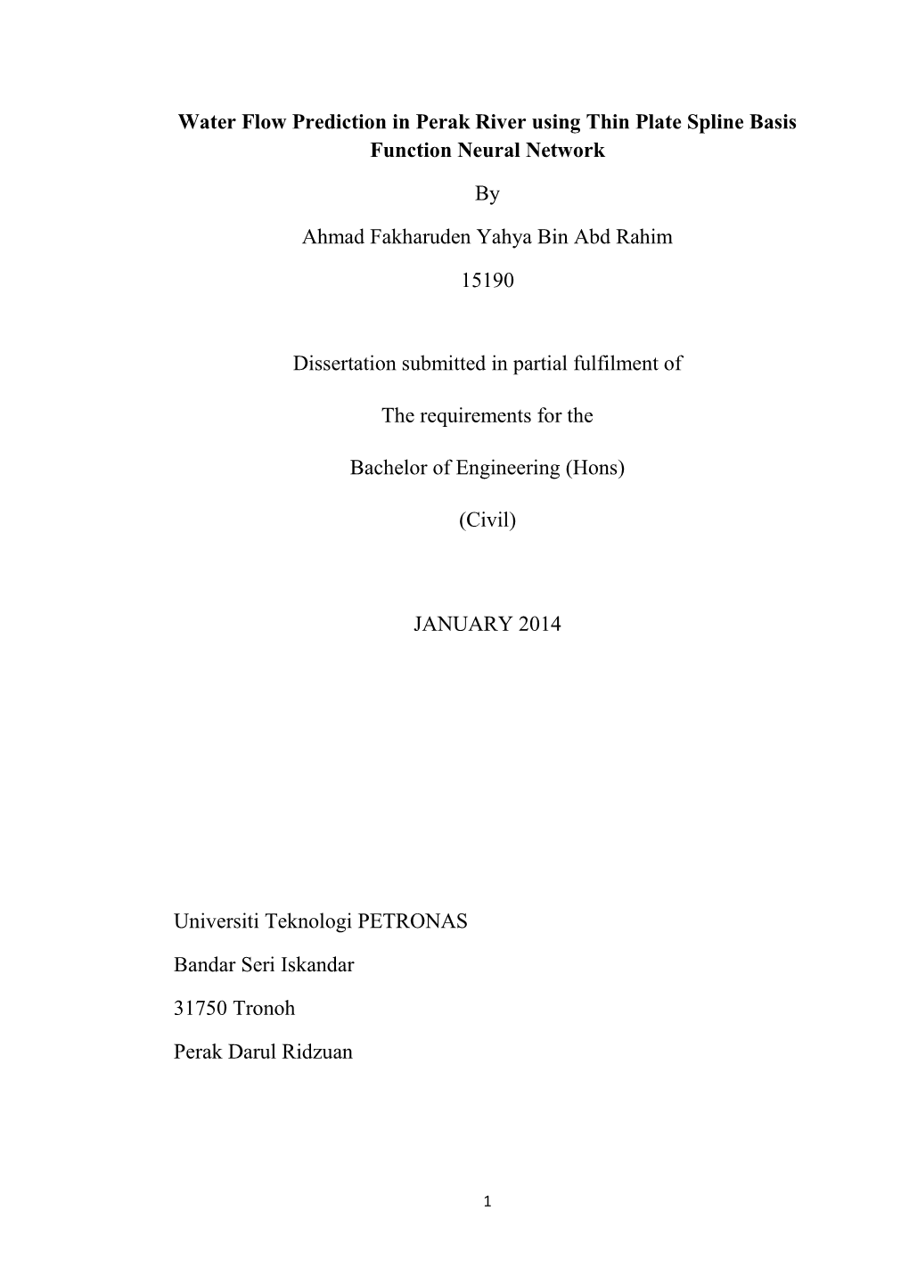 Water Flow Prediction in Perak River Using Thin Plate Spline Basis Function Neural Network