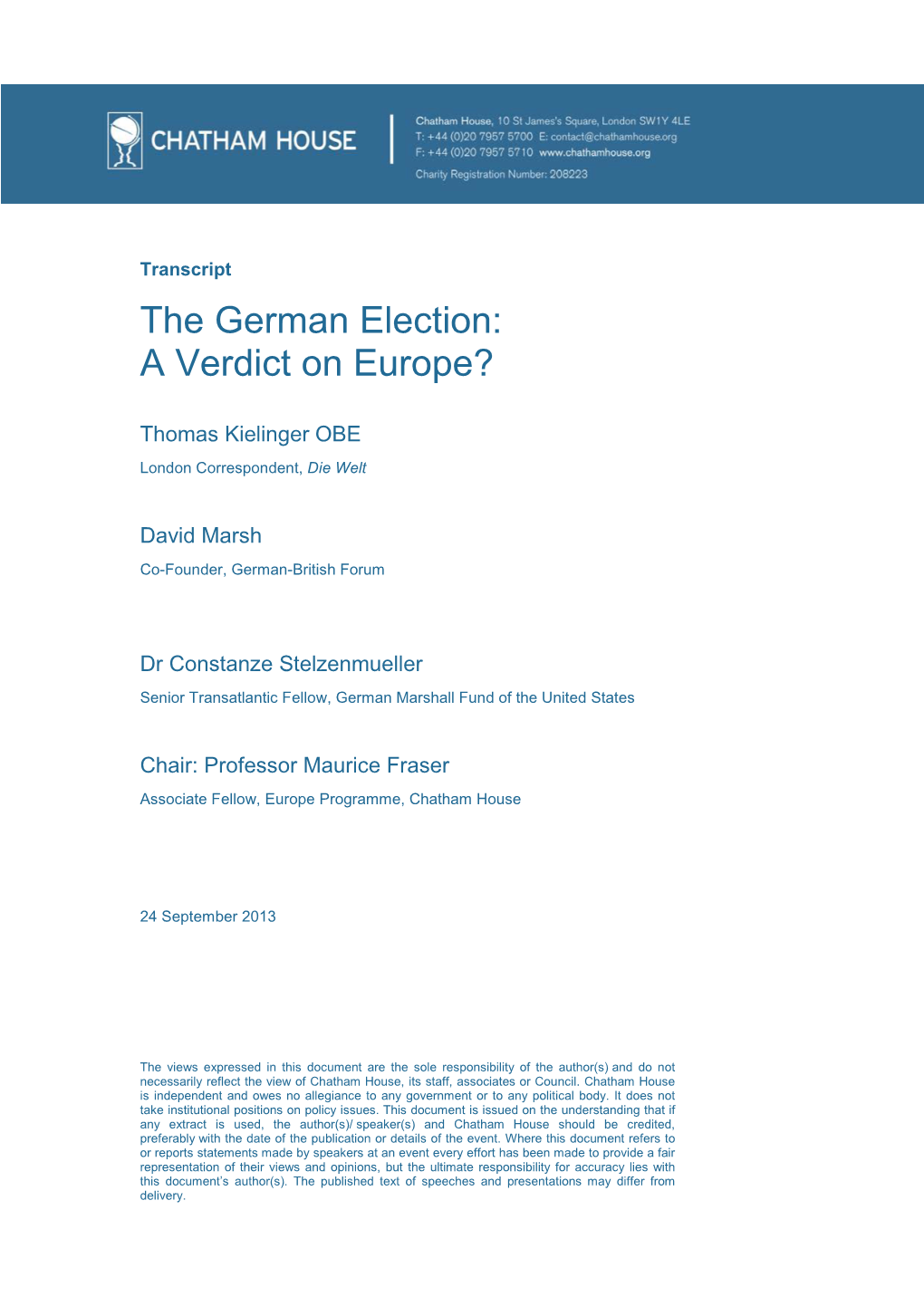 The German Election: a Verdict on Europe?