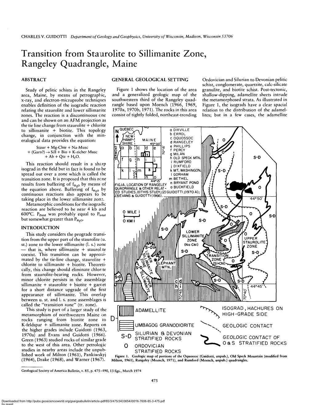 Transition from Staurolite to Sillimanite Zone, Rangeley Quadrangle, Maine