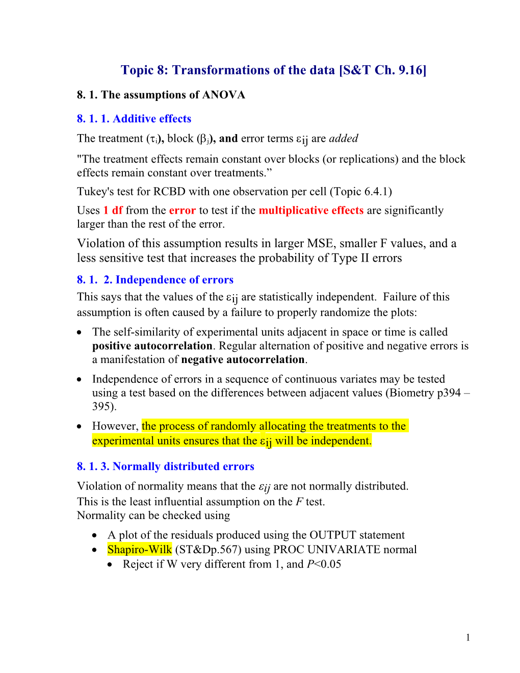 Topic 8: Transformations of the Data S&T Ch